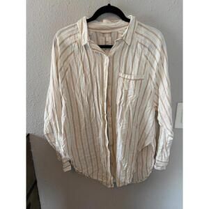 Aerie white/tan striped button up/swim cover up top size S oversized